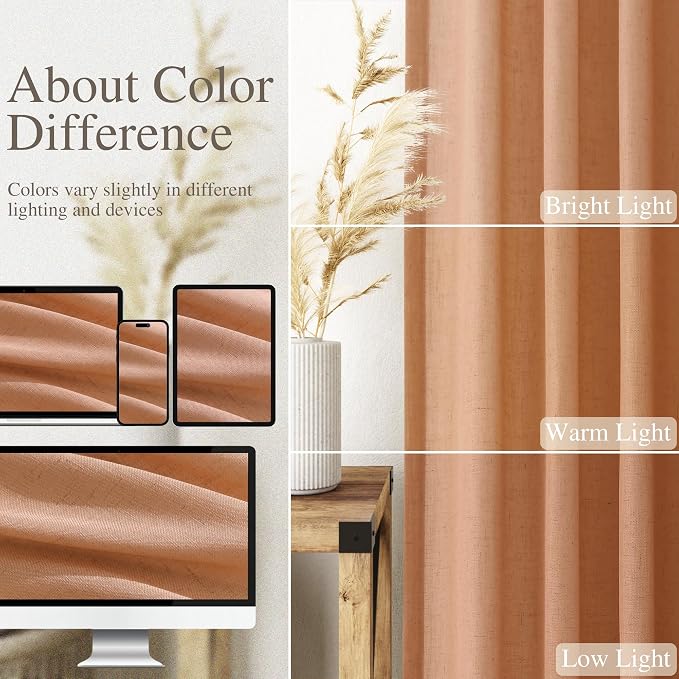 Peach Quartz Curtains 84 Inch Long 2 Panels Set Back Tab Rod Pocket Linen Blend - Image 3