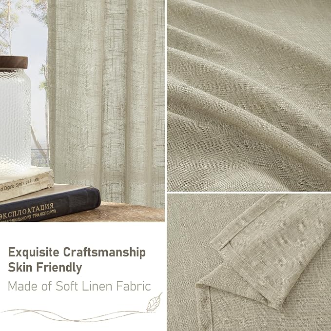 Oatmeal Linen Semi Sheer Curtains 63 Inch Length, Light Filtering Neutral Boho - Image 7