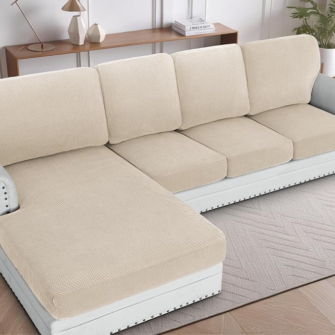 H.VERSAILTEX Sectional Couch Covers 1 Piece Chaise Slipcover L Shape Separate by HVERSAILTEX