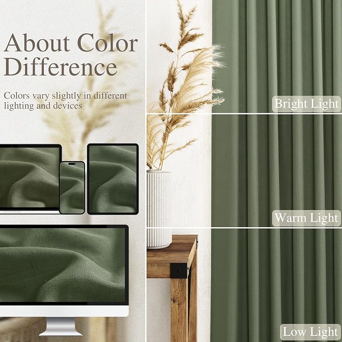 Forest Green Linen Curtains for Living Room 72 Inches Long Light Filtering Semi - Image 2