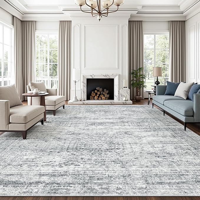 Soalmost 12x15 Washable Area Rugs Soft Living Room Rug Abstract Grey | Large by Soalmost