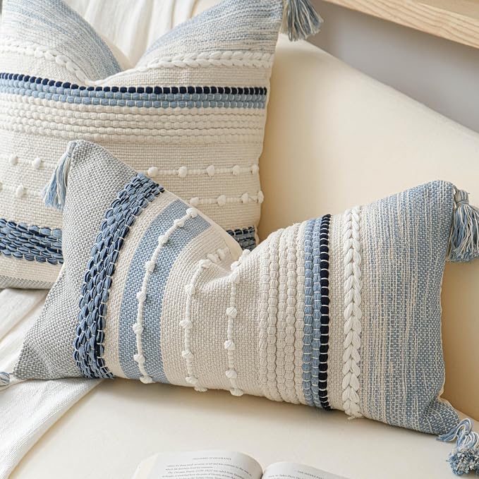 Decorative Lumbar Throw Pillow Cover 12x20 Coastal Blue Accent Cushion - Image 5