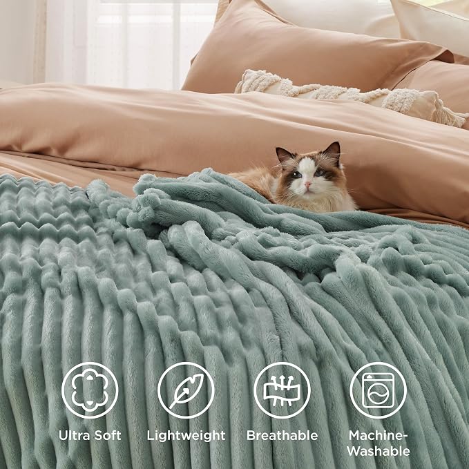 Bedsure Soft Twin Blanket for Bed Decor Gifts Sage Green 60"x80" | Birthday - Image 5