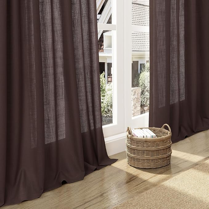 Coffee Linen Curtains for Living Room Back Tab Light Filtering Privacy Semi - Image 6