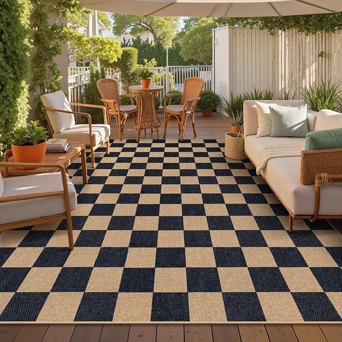 Lahome Checkered Easy Jute Living Room Rug, 8x10 Outdoor Rugs Washable | - Image 3