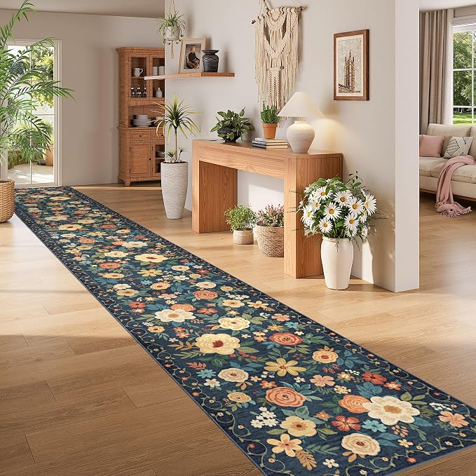DUKINO 3x20 Runner Rug for Hallway, Floral Washable Runner Rug, Low Pile - Image 5