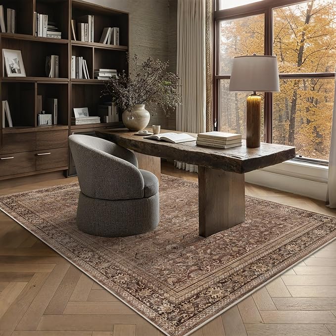 Schweek 6x9 Brown Washable Area Rugs Non Slip Vintage Rug - Image 3
