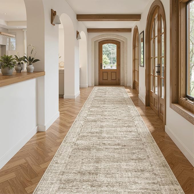 Soalmost Washable 3x16 Hallway Runner Rug Non-Slip Kitchen Entry Rugs Brown | by Soalmost