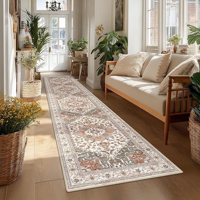 Yamaziot Washable Runner Rug, 2x10 Non-Slip Boho Hallway Kitchen Rug | Stain - Image 5