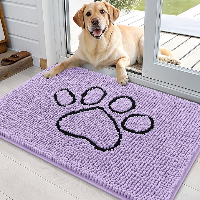 OLANLY Dog Door Mat for Muddy Paws 36x24, Paw Print Design Chenille Mud Mat | by OLANLY
