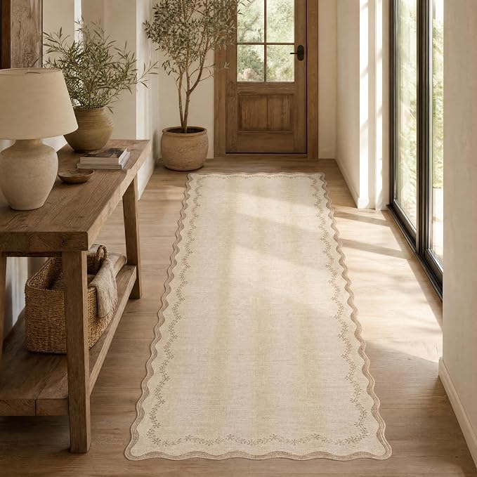 GarveeHome 2.5x10 Scalloped Washable Runner Rug Long Hallway Kitchen Rug | Soft by GarveeHome
