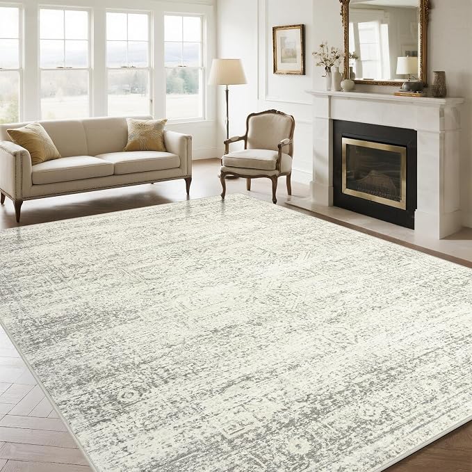 Washable Rugs 9x12 Area Rug for Living Room, Dining Room-Beige Green | Ultra by Srugn