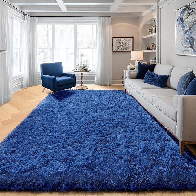 Navy Area Rugs for Bedroom Living Room, 4x6 Blue Fluffy Indoor Bedside Floor Rug - Image 4