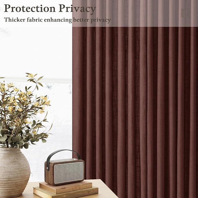63 Inch Memory Train Linen Pleat Semi Sheer Reddish Brown Kitchen Curtains | - Image 5