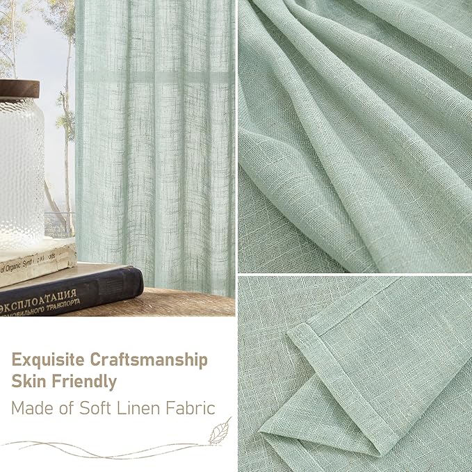 48 Inch Short Window Linen Curtains, Semi Sheer Panels 2 Panels | Light - Image 6