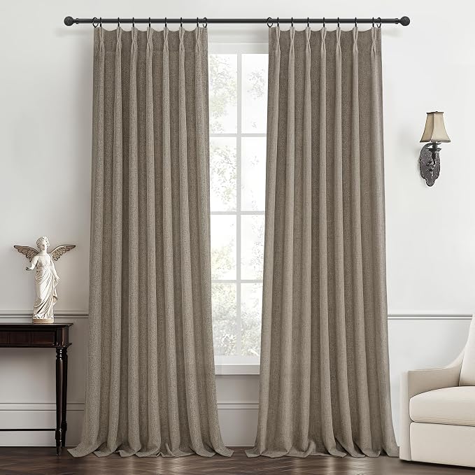 Dark Flax Pinch Pleated Curtains 92 Inches Long 2 Panels Set by PleatedDrapes