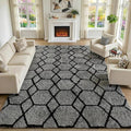 8x10 Area Rugs for Living Room, Fluffy Grey and Black Bedroom Geometric Rug | by ONASAR