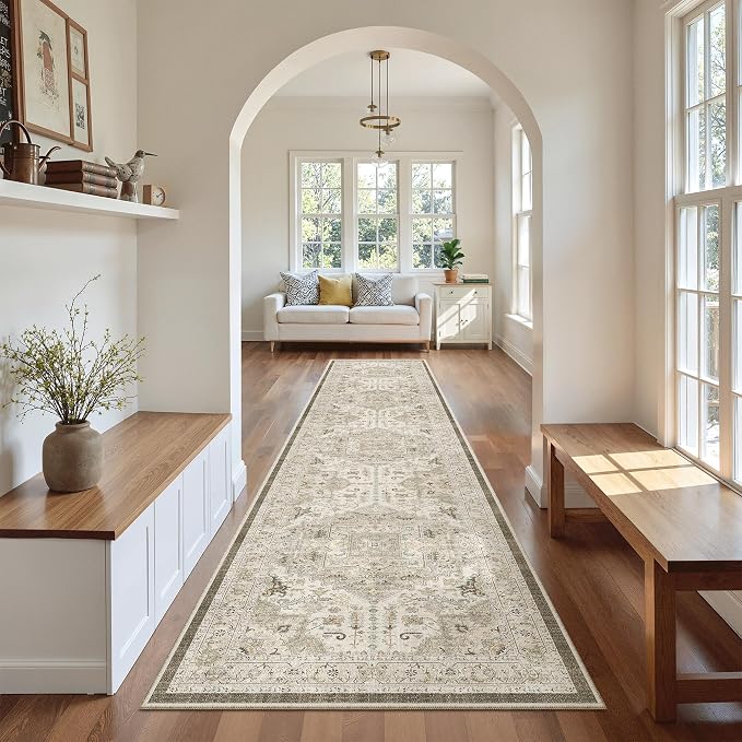 Madane Hallway Runner Rug 2'6''x12' Kitchen Runners Vintage, Ivory/Brown | - Image 5