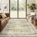 Soalmost 5x7 Area Rug Green/Orange Low Pile Washable Trendy Faded Style Rug | by Soalmost