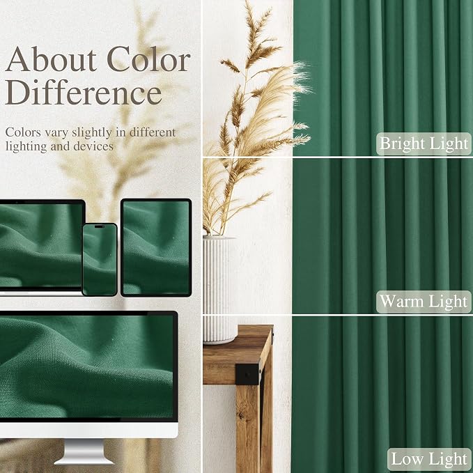 Dark Green Linen Curtains 96 Inches Long 2 Panels Set - Image 3