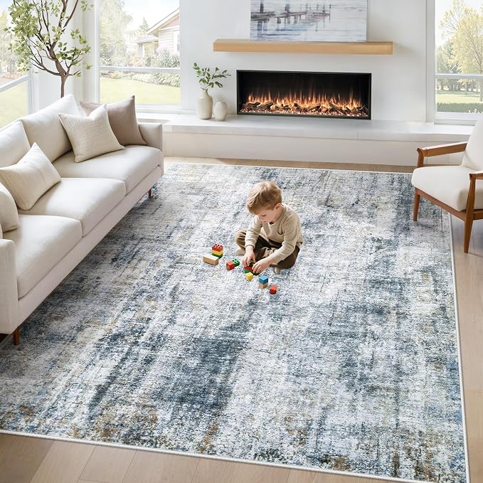 6x9 Area Rugs Washable Rug: Abstract Neutral Rugs Modern Non Slip Area Rug by MXSANYOORUG