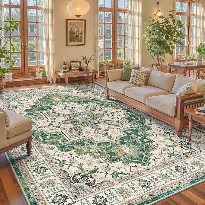 9x12 Area Rugs for Living Room, Large Washable Rug, Dining Room, Low Pile by Zesthome