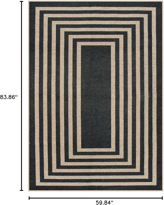 Lahome Modern Geometric Easy Jute Outdoor Rug, 5x7 Patio Living Room Rug | - Image 2