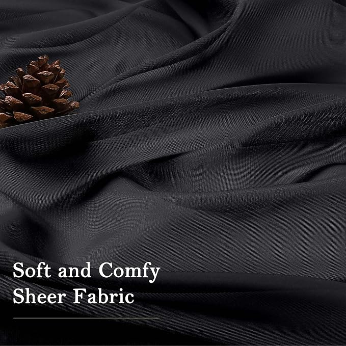Black Sheer Curtains 108 Inches Long 2 Panels Set, Extra Wide Airy Voile Sheer - Image 8