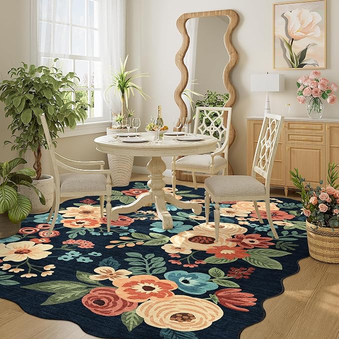 DUKINO 4x6 Area Rug, Non Slip Floral Washable Living Room Rug, Stain Resistant - Image 8