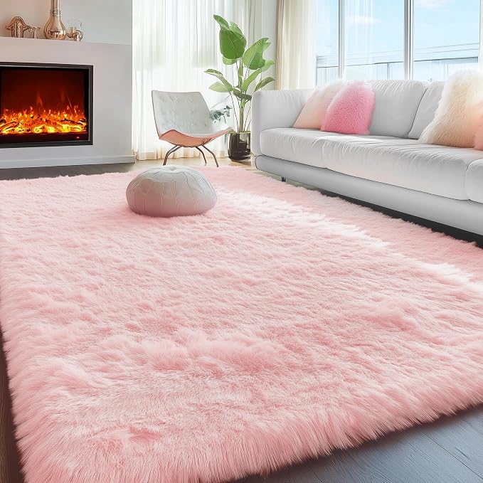 Soft Pink Fluffy Shag Pastel Area Rugs - Image 5