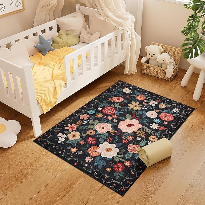 DUKINO 3x4 Area Rug, Floral Washable Rug - Image 6