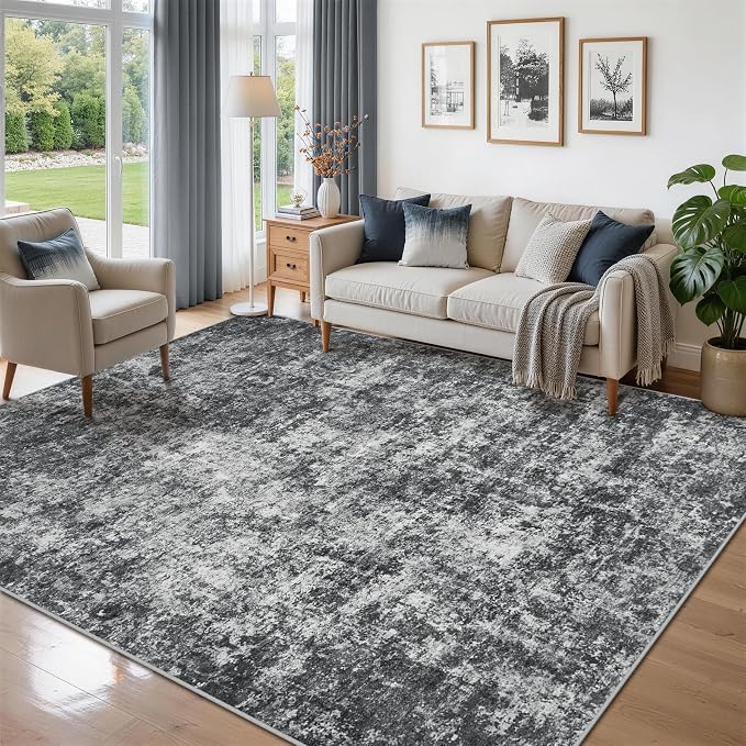 5x7 Area Rugs for Living Room Washable Bedroom Dining Room Black Grey | Modern by Aelenmu