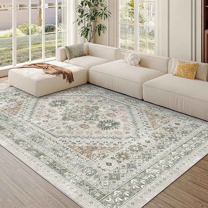 6x9 Area Rugs for Living Room, Large Washable Rug, Dining Room, Low Pile by Zesthome
