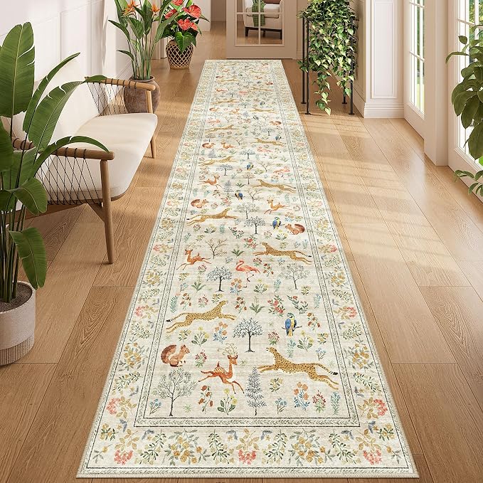 DUKINO 2.6x12 Hallway Runner Rug, Washable Animal Rug Non Slip, Stain Resistant by DUKINO