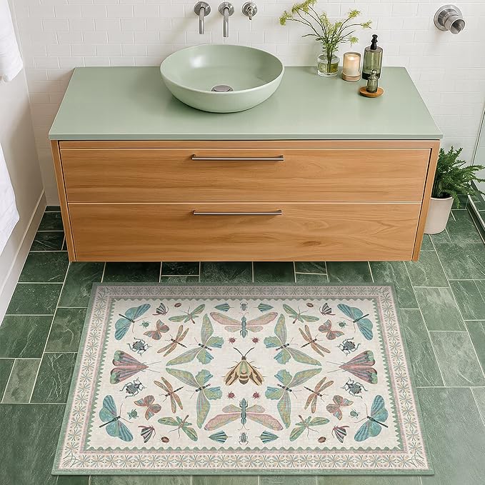 Washable Boho Bathroom Rug 2x3, Small Throw Rugs by HazoHaus