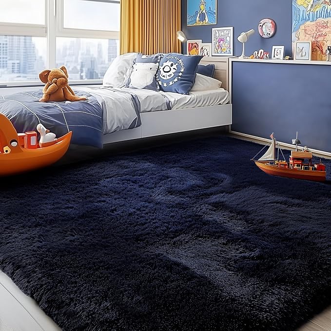 Navy Blue Rug 4x6, Fluffy Dark Blue Rugs by PAGISOFE