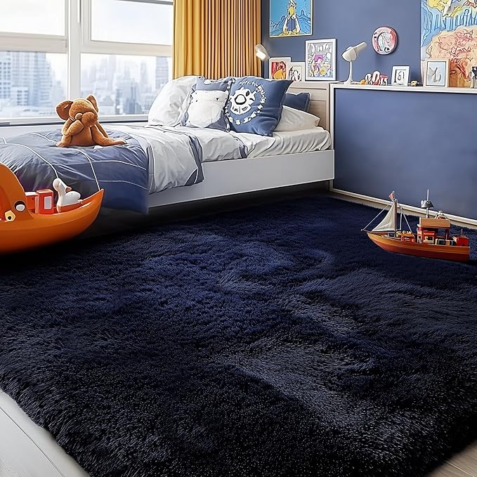 Dark Navy Blue Rugs for Living Room 5x8 Ft, Plush Area Rugs for Bedroom | - Image 2