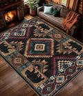 Rustic Cabin Area Rug 9x12, Lodge Wildlife Bear Washable Large Area Rug by YIHOUSE