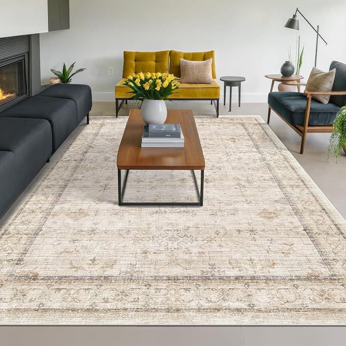 Washable Ivory Living Room Rug, 8x10 Non Slip Area Rugs - Image 3