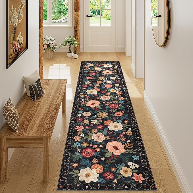 DUKINO 2x8 Runner Rug, Floral Washable Kitchen Runner Rug Non Slip, Soft Indoor - Image 4