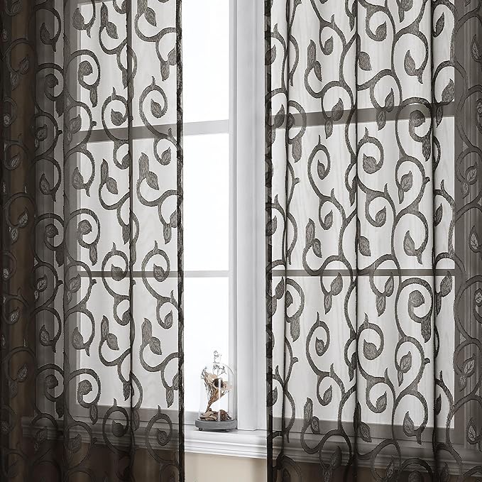 Furman Chocolate Sheer Curtains 63 inch Length by OWENIE