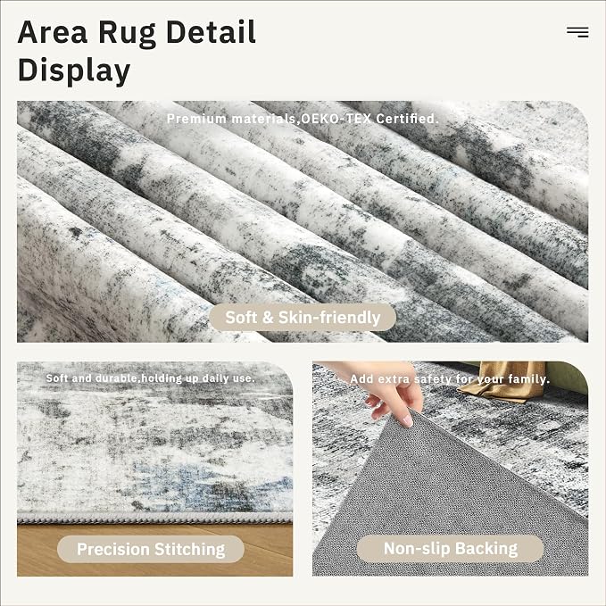 Soalmost Abstract Area Rug 6x9 for Living Room Washable Rugs Gray/Blue | - Image 6