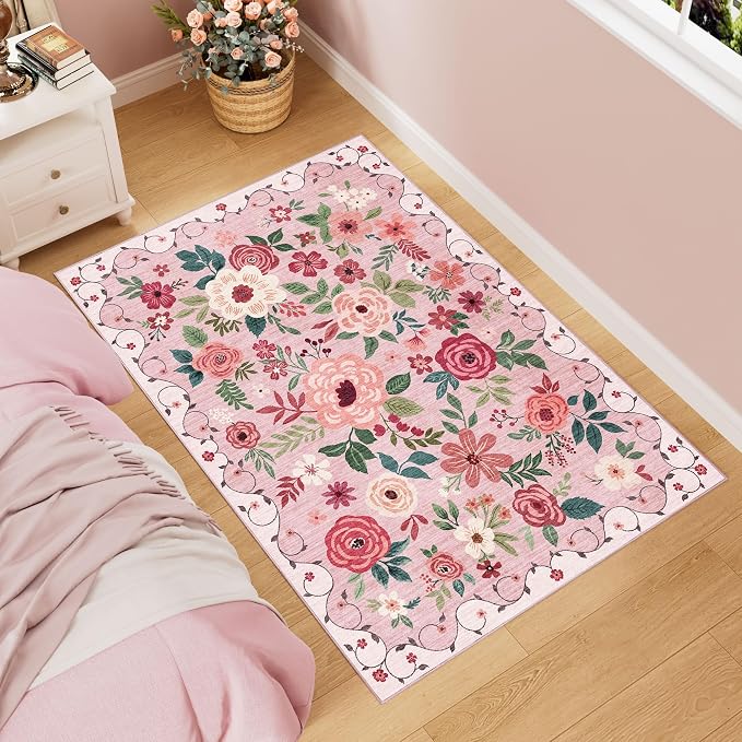 DUKINO 3x5 Area Rug, Floral Washable Rug by DUKINO