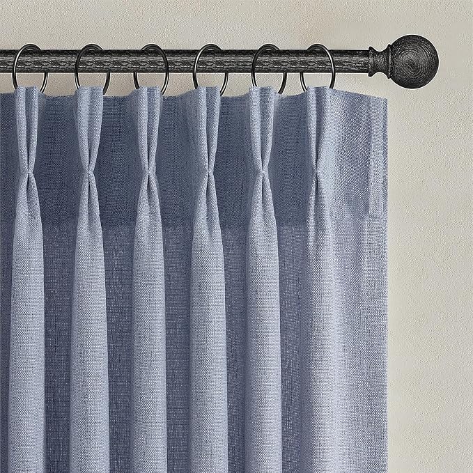 Sheer Linen Pinch Pleated Light Filtering Greyish Blue 90 Inch Curtains - Image 7