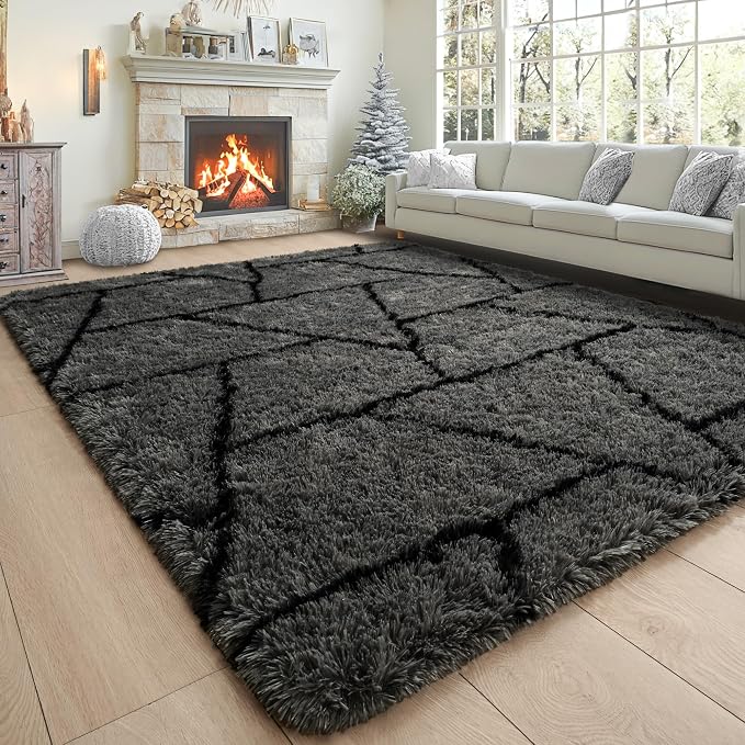 6x9 Large Dark Grey Fluffy Soft Area Rug Non-Slip - Image 3