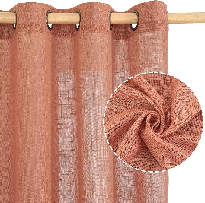 Terracotta Linen Curtains 84 Inch Length 2 Panels - Image 2