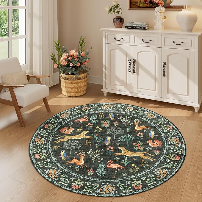 DUKINO 4ft Round Rug, Washable Animal Small Round Area Rug Non Slip, - Image 3