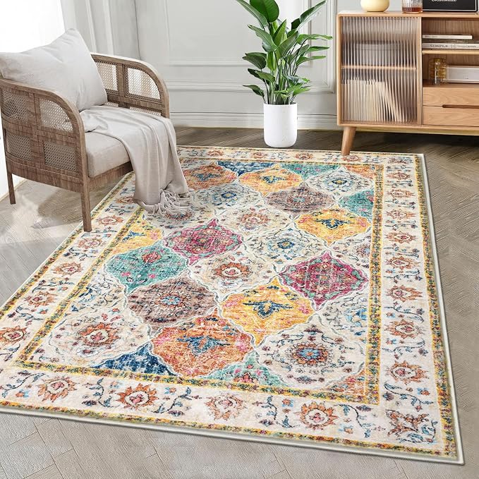 HEBE Area Rug for Entryway 3'x5', Washable Non Slip Boho Bedroom Rug | Soft by HEBE