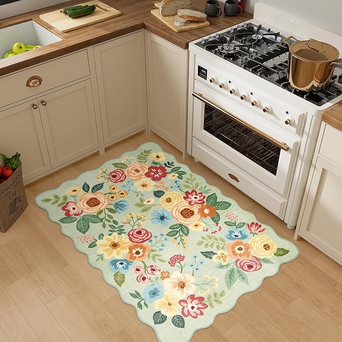 DUKINO 2x3 Rugs for Entryway, Floral Door Mat Washable Kitchen Rugs, Low Pile - Image 6