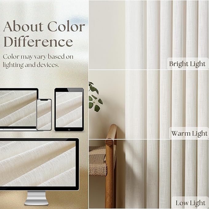 Natural Extra Wide 60 Inch Width Pinch Pleated 90 Inch Curtains | Thick Linen - Image 3